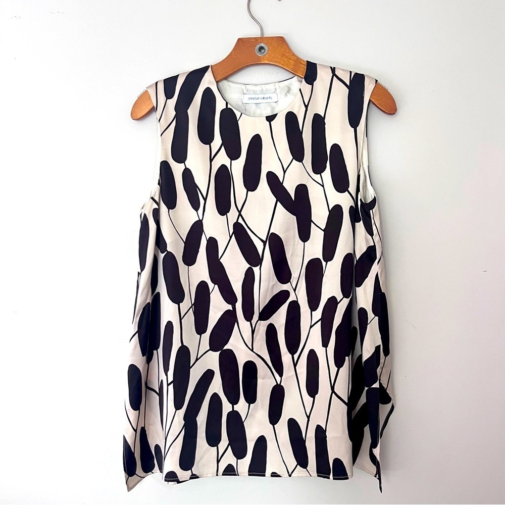 Christian Wijnants Silk Black and Tan Sleeveless Top
